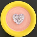 Detail of heart-shaped glitter phone socket with purple and silver sequins - Purple