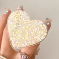 Pink and yellow glitter heart phone grip holder with shiny sequins on acrylic base - Pink Yellow