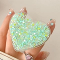Green and yellow heart sequin phone socket stand with glitter finish in clear acrylic - Two-tone Green