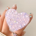 Pink glitter heart phone grip holder with sparkling sequins and acrylic finish - Purple Pink