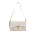 Chic beige baguette underarm bag with gold oval buckle and sleek faux leather finish - White