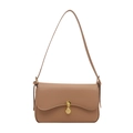 Minimalist tan leather shoulder bag with gold U-shaped buckle for urban commuting - Khaki
