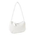 Minimalist white underarm bag with sleek nylon texture and top zipper closure - White