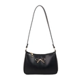 Minimalist black faux leather underarm bag with a decorative gold metal bow detail - Black