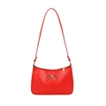 Minimalist red faux leather shoulder bag with a delicate gold bow decoration - Red