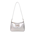 French style metallic silver shoulder bag with large capacity and gold bow detail - Silver