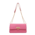 Minimalist pink baguette shoulder bag with gold chain strap and metal clasp on white background - Rose Pink