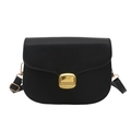 Minimalist black PU leather crossbody bag with elegant gold metal buckle and adjustable strap - Black