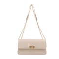 Elegant beige chain shoulder bag with gold hardware and D-shaped metal lock closure - White