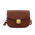 Classic dark brown saddle crossbody bag with a gold metal buckle and leather strap - Brown