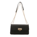 Minimalist black square shoulder bag with gold chain strap and D-ring buckle - Black