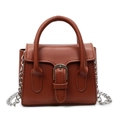 Minimalistische dunkelbraune Leder-Minihandtasche mit Tragegriff und Silberkette - Braun