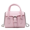 Pink minimalist PU leather square handbag with top handle and silver chain strap - Pink