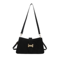 Bolso bandolera de ante negro con hebilla dorada y correas dobles ajustables - Negro
