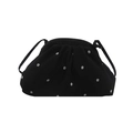 Borsa a tracolla in chiffon arricciato con motivo floreale bianco su fondo nero - Nero