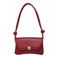 Red leather baguette shoulder bag with gold buckle and crescent moon shape design - Red
