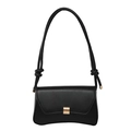 Minimalist black flap shoulder bag with gold square buckle and chic knotted strap design - Black