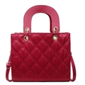 Classic red quilted handbag with gold hardware and top handle in a minimalist style - Rose Red