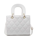 Elegant white quilted square handbag with gold hardware and top handle for women - Off White