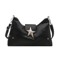 Black punk style chic underarm bag with large silver star buckle and rivets - Black
