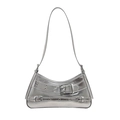 Chic silver metallic underarm bag with punk-style buckle straps and silver eyelets - Silver