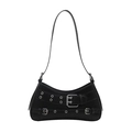 Vintage Y2K black crescent shoulder bag with silver eyelet straps and punk hardware - Black