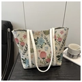 Primer plano de la textura jacquard floral del bolso tote y asa de cuero blanco - Blanco