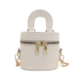 Sac cylindrique en cuir blanc avec double fermeture éclair et bandoulière chaîne - Blanc