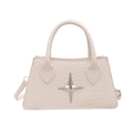 Creamy white crocodile embossed trapezoid handbag with silver star hardware and handle - White