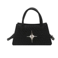 Chic black woven textured handbag with silver star buckle and adjustable strap for women - Black