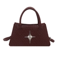 Deep red structured crossbody bag with woven texture and silver star metallic ornament - Red