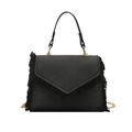 Modische schwarze Handtasche mit Fransen aus Denim-Textur und goldener Kette in Trapezform - Schwarz