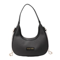 Sac hobo noir tissé avec bandoulière en cuir et décoration de chaîne dorée - Noir