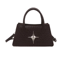Bolso de mano marrón oscuro con textura tejida, hebilla de estrella y bandolera - Marrón Oscuro