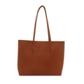 Bolso tote marrón de gran capacidad en cuero liso con costuras verticales y asas largas - Marrón