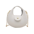 Retro white crescent moon bag in smooth synthetic leather with gold chain strap - Crescent Style / White