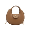 Brown faux leather crescent bag featuring a golden buckle and stylish adjustable chain straps - Crescent Style / Khaki