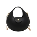 Classic black matte leather crescent bag with gold chain strap and curved handle - Crescent Style / Black