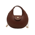 Brown semi-circle hobo bag with smooth leather finish and a gold metal round buckle - Crescent Style / Brown