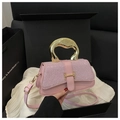Pink evening handbag with shimmering crystal flap and unique gold metal top handle - Pink