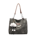 Grote donkergrijze canvas shopper met leren handvatten en een zachte wolkenhanger - Met Wolkenhanger / Zwart