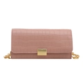Pink faux crocodile leather mini crossbody bag with gold chain strap and metal buckle - Pink
