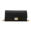 Chic black crocodile embossed leather crossbody bag with elegant gold chain and square lock - Black