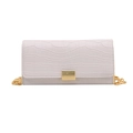 Elegant off-white faux crocodile leather flap square bag with gold chain and buckle - White