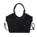 Black tote bag with 3D clover embossing and matching mini pouch on white background - Black
