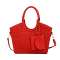 Borsa tote rossa con motivo a quadrifoglio, manico e piccola pochette coordinata - Rosso
