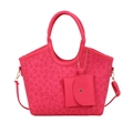 Borsa tote rosso rosa con fiori in rilievo, mini portafoglio e dettagli in oro - Rosa Rosso
