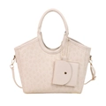 Elegante borsa tote crema con motivi a trifoglio a rilievo e borsellino coordinato - Bianco