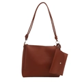 Borsa tote in ecopelle marrone rossiccio con bustina coordinata e dettagli a nodo sulla tracolla - Marrone