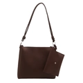 Borsa a secchiello minimalista marrone scuro con borsellino abbinato e tracolla annodata - Marrone